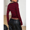 image:imageGORGLITTER Womens Camo Shirt Y2k Long Sleeve Cute V Neck Slim Crop Tee TopRed Striped