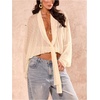 image:imageGORGLITTER Womens Lace Chiffon Long Sleeve Tops Deep V Neck Sheer BlousesApricot