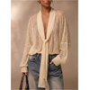 image:imageGORGLITTER Womens Lace Chiffon Long Sleeve Tops Deep V Neck Sheer BlousesApricot