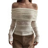 image:imageGORGLITTER Womens Lace Off The Shoulder Tops Cinched Waist Concert TopsBeige