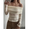 image:imageGORGLITTER Womens Lace Off The Shoulder Tops Cinched Waist Concert TopsBeige