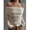 image:imageGORGLITTER Womens Lace Off The Shoulder Tops Cinched Waist Concert TopsBeige