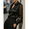 image:imageGORGLITTER Womens Long Sleeve Slik Top Blouse Satin Mesh Striped Collared Shirt Elegant Business Casual Outfit Work WearBlack