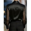 image:imageGORGLITTER Womens Long Sleeve Slik Top Blouse Satin Mesh Striped Collared Shirt Elegant Business Casual Outfit Work WearBlack