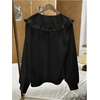 image:imageGORGLITTER Womens Peter Pan Collar Shirt Long Sleeve Blouses Dressy Casual Button Down Shirt Fall TrendyBlack
