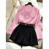 image:imageGORGLITTER Womens Peter Pan Collar Shirt Long Sleeve Blouses Dressy Casual Button Down Shirt Fall TrendyPink
