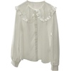 image:imageGORGLITTER Womens Peter Pan Collar Shirt Long Sleeve Blouses Dressy Casual Button Down Shirt Fall TrendyWhite