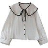 image:imageGORGLITTER Womens Peter Pan Collar Shirt Long Sleeve Blouses Dressy Casual Button Down Shirt Fall TrendyWhite and Black