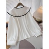 image:imageGORGLITTER Womens Peter Pan Collar Shirt Long Sleeve Blouses Dressy Casual Button Down Shirt Fall TrendyWhite and Black