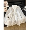 image:imageGORGLITTER Womens Plus Size Bow Shirt Blouse Dressy Sheer Long Sleeve Button Up Chiffon Going Out Tops Dressy CasualWhite