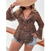 image:imageGORGLITTER Womens Plus Size Mesh Bell Sleeve Peplum Babydoll Top BlouseBrown