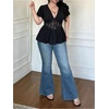 image:imageGORGLITTER Womens Plus Size Peplum Top Lace Sheer Mesh Deep V Short Sleeve Baby Doll Shirt Summer Trendy BlouseBlack