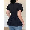 image:imageGORGLITTER Womens Plus Size Peplum Top Lace Sheer Mesh Deep V Short Sleeve Baby Doll Shirt Summer Trendy BlouseBlack