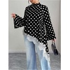 image:imageGORGLITTER Womens Plus Size Polka Dots Tops Lace Long Bell Sleeve Asymmetrical Dressy Going Out Shirts BlouseBlack and White
