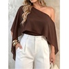 image:imageGORGLITTER Womens Plus Size Sheer Off The Shoulder Poncho Top Flowy Chiffon Shawl Vintage Evening Blouse ShirtBrown
