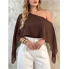 image:imageGORGLITTER Womens Plus Size Sheer Off The Shoulder Poncho Top Flowy Chiffon Shawl Vintage Evening Blouse ShirtBrown