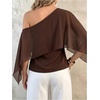 image:imageGORGLITTER Womens Plus Size Sheer Off The Shoulder Poncho Top Flowy Chiffon Shawl Vintage Evening Blouse ShirtBrown