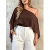 image:imageGORGLITTER Womens Plus Size Sheer Off The Shoulder Poncho Top Flowy Chiffon Shawl Vintage Evening Blouse ShirtBrown