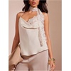 image:imageGORGLITTER Womens Satin Lace Top Silk Draped Cowl Neck Elegant CamisoleApricot