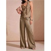 image:imageGORGLITTER Womens Satin Lace Top Silk Draped Cowl Neck Elegant CamisoleKhaki