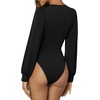 image:imageGORGLITTER Womens Sexy Ruched Deep V Neck Long Sleeve Bodysuit Blouse TopsBlack