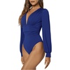 image:imageGORGLITTER Womens Sexy Ruched Deep V Neck Long Sleeve Bodysuit Blouse TopsRoyal Blue
