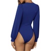 image:imageGORGLITTER Womens Sexy Ruched Deep V Neck Long Sleeve Bodysuit Blouse TopsRoyal Blue