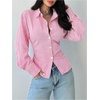 image:imageGORGLITTER Womens Striped Shirt Cinched Waist Top Dressy Casual OutfitsPink
