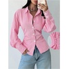 image:imageGORGLITTER Womens Striped Shirt Cinched Waist Top Dressy Casual OutfitsPink