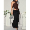 image:imageGORGLITTER Womens Y2k Mesh Scarf Top One Shoulder Sheer Blouse Night OutBrown