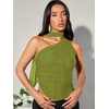 image:imageGORGLITTER Womens Y2k Mesh Scarf Top One Shoulder Sheer Blouse Night OutGreen