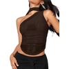 image:imageGORGLITTER Womens Y2k Mesh Scarf Top One Shoulder Sheer Blouse Night OutSolid Brown