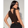 image:imageGORGLITTER Womens Y2k Mesh Scarf Top One Shoulder Sheer Blouse Night OutSolid Brown