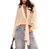 image:imageGORGLITTER Womens Lace Chiffon Long Sleeve Tops Deep V Neck Sheer BlousesApricot