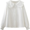 image:imageGORGLITTER Womens Peter Pan Collar Shirt Long Sleeve Blouses Dressy Casual Button Down Shirt Fall TrendyWhite