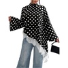 image:imageGORGLITTER Womens Plus Size Polka Dots Tops Lace Long Bell Sleeve Asymmetrical Dressy Going Out Shirts BlouseBlack and White
