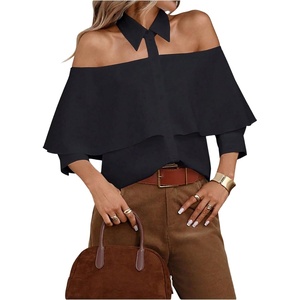 image:imageGORGLITTER Womens Off The Shoulder Tops Flowy Button Down Shirt BlouseBlack