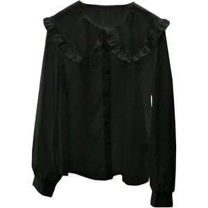 image:imageGORGLITTER Womens Peter Pan Collar Shirt Long Sleeve Blouses Dressy Casual Button Down Shirt Fall TrendyBlack