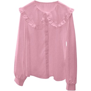 image:imageGORGLITTER Womens Peter Pan Collar Shirt Long Sleeve Blouses Dressy Casual Button Down Shirt Fall TrendyPink