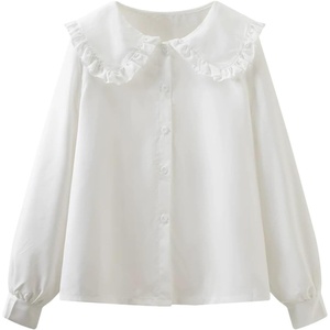 image:imageGORGLITTER Womens Peter Pan Collar Shirt Long Sleeve Blouses Dressy Casual Button Down Shirt Fall TrendyWhite