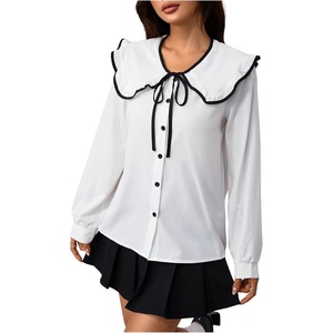 image:imageGORGLITTER Womens Peter Pan Collar Shirt Long Sleeve Blouses Dressy Casual Button Down Shirt Fall TrendyWhite and Black
