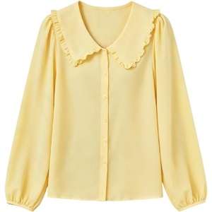 image:imageGORGLITTER Womens Peter Pan Collar Shirt Long Sleeve Blouses Dressy Casual Button Down Shirt Fall TrendyYellow