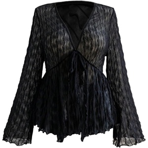 image:imageGORGLITTER Womens Plus Size Mesh Bell Sleeve Peplum Babydoll Top BlouseBlack