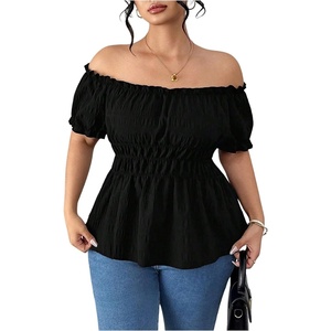 image:imageGORGLITTER Womens Plus Size Off The Shoulder Peplum Tops for Date NightBlack