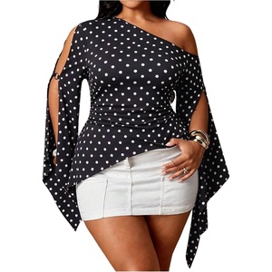 image:imageGORGLITTER Womens Plus Size Off The Shoulder Sexy Tops Asymmetrical BlousePolka Dots