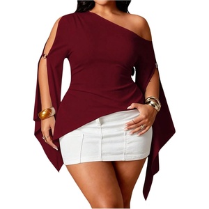 image:imageGORGLITTER Womens Plus Size Off The Shoulder Sexy Tops Asymmetrical BlouseRed