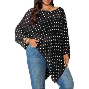 image:imageGORGLITTER Womens Plus Size Polka Dots Poncho Off The Shoulder Cape TopBlack and White
