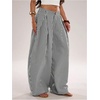 image:imageGORGLITTER Womens Barrel Pleated Oversized Wide Leg Cargo PantsBlack Stripe