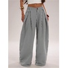 image:imageGORGLITTER Womens Barrel Pleated Oversized Wide Leg Cargo PantsBlack Stripe