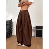 image:imageGORGLITTER Womens Barrel Pleated Oversized Wide Leg Cargo PantsDark Brown